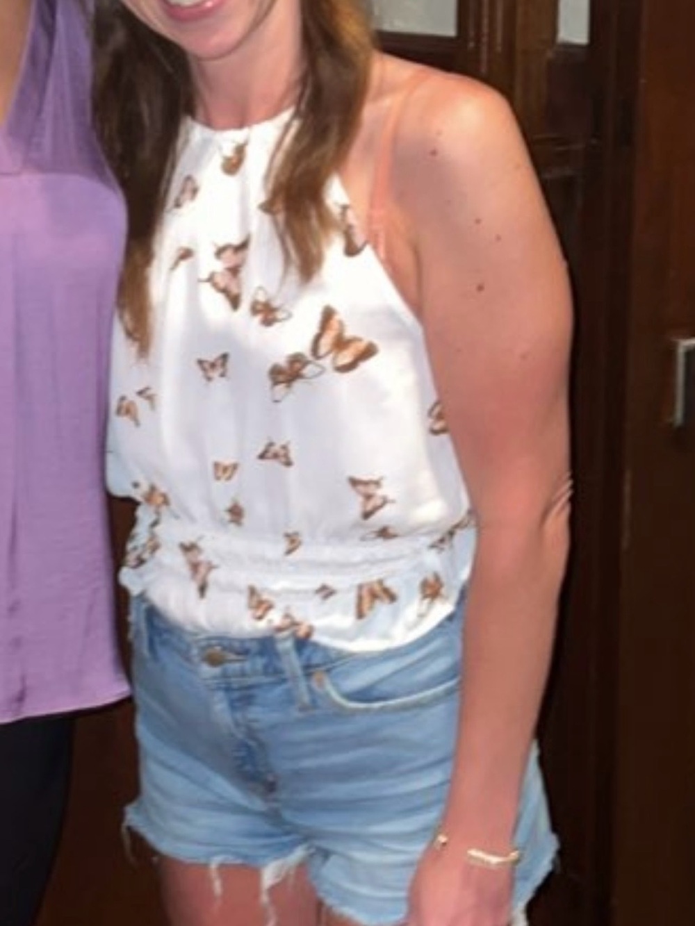 White Butterfly-Print Halter Tank Top